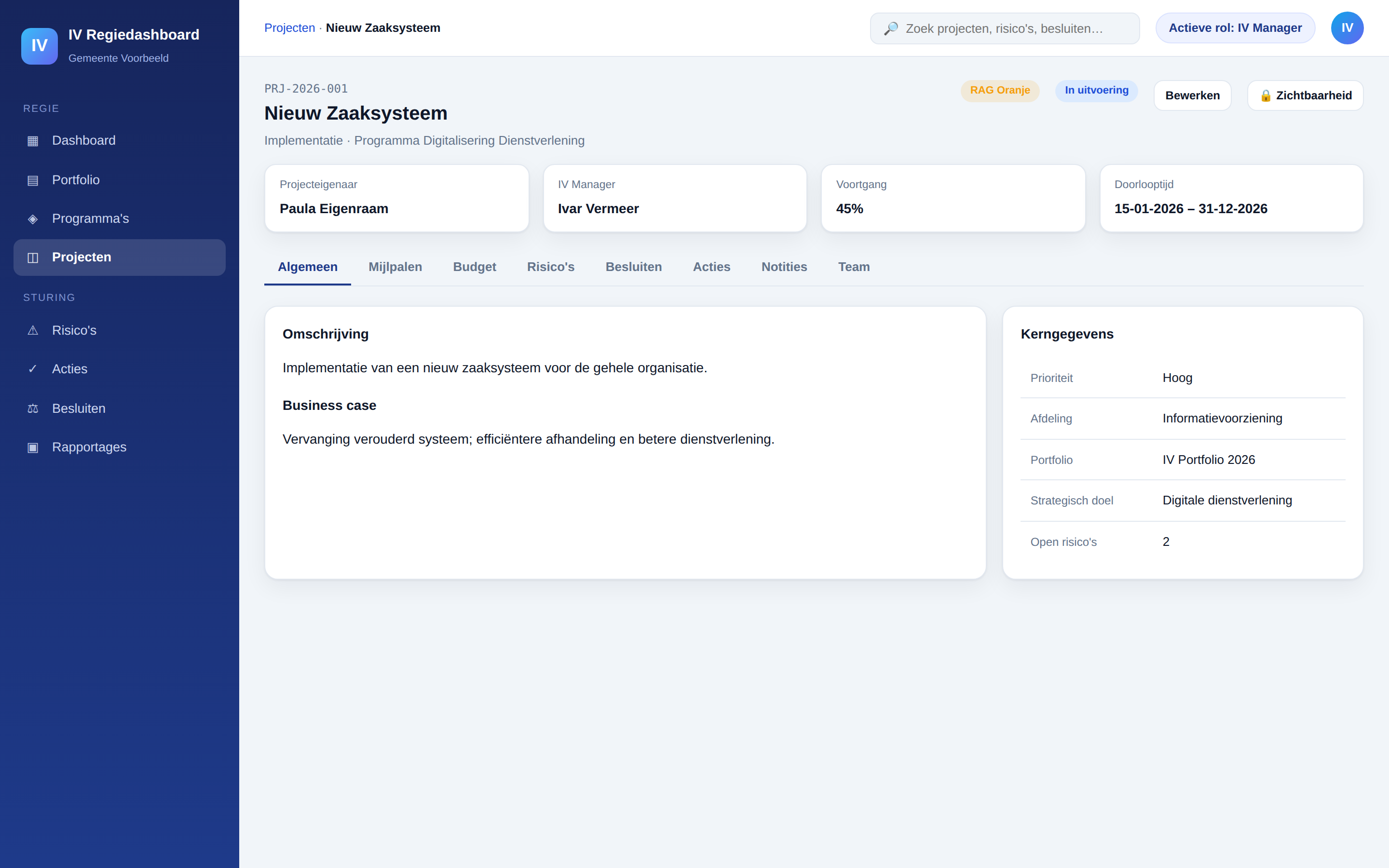 Projectdetail in Regiedeck